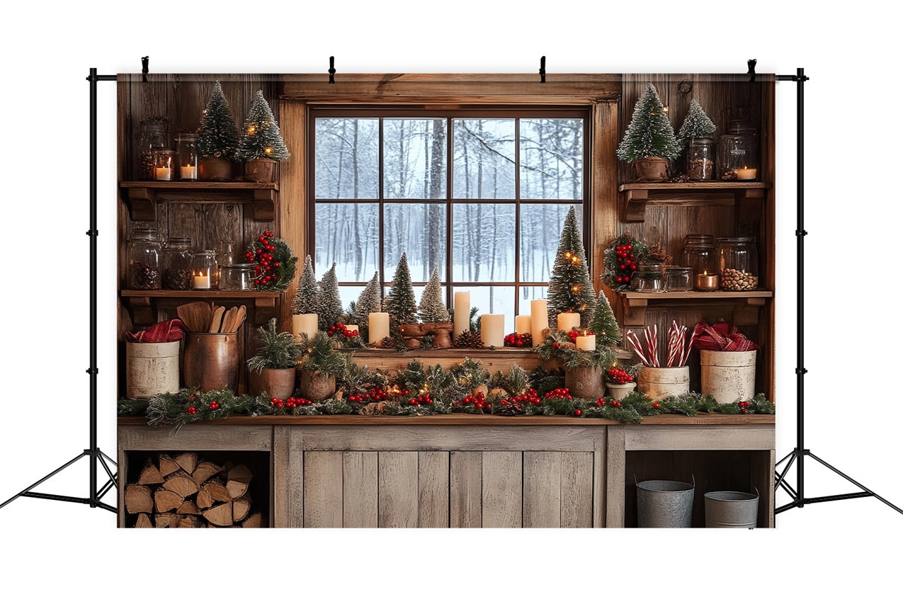 Idee Per Lo Sfondo Fotografico Di Natale Sfondo Della Cucina Con Finestra Innevata BRP11-193