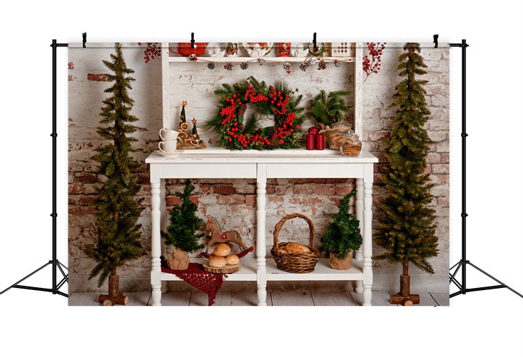 Sfondo Albero Di Natale Console Ghirlanda Decoro In Pino Sfondo BRP11-197