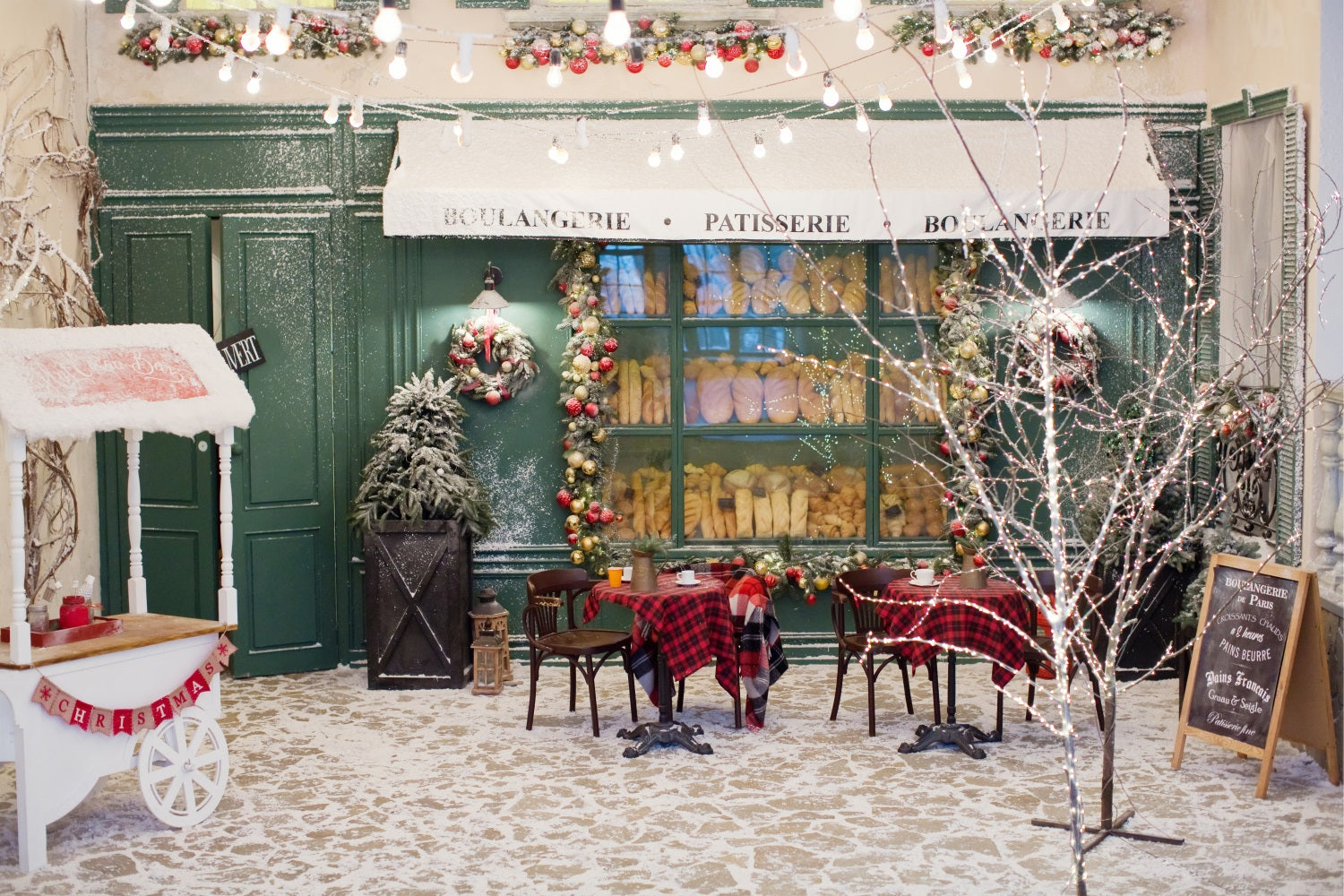 Fondali Dell'Albero Di Natale Sfondo Di Luci Boulangerie Innevate BRP11-201