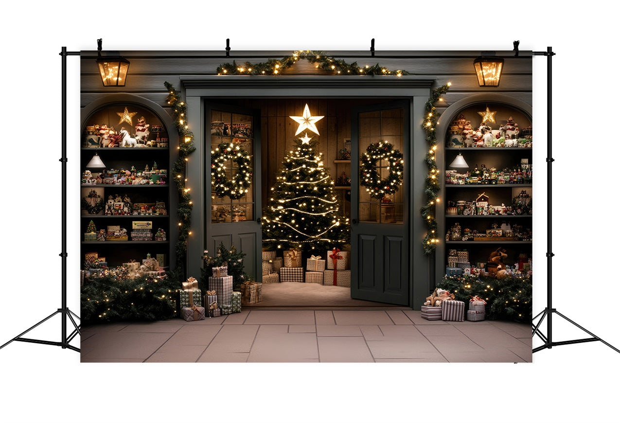 Sfondo Di Alberi Di Natale Elegante Porta Ghirlanda Sullo Sfondo BRP11-205
