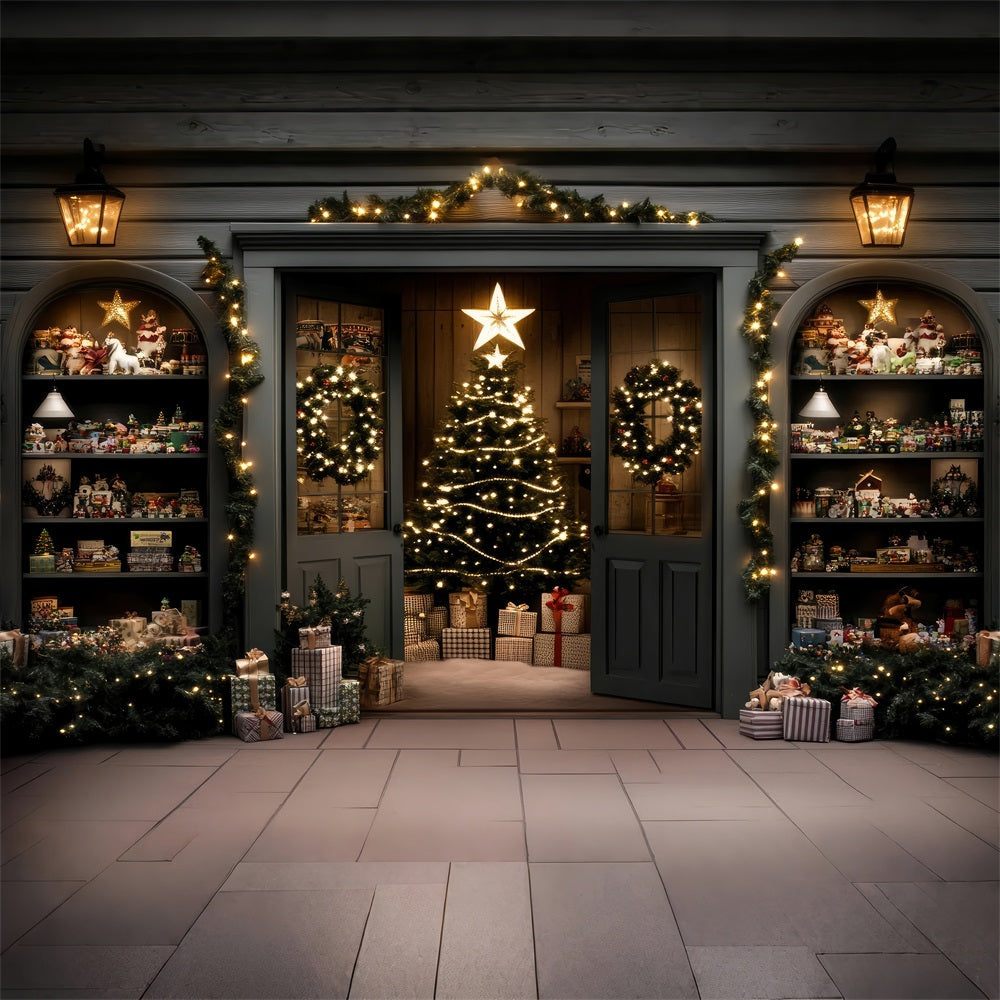 Sfondo Di Alberi Di Natale Elegante Porta Ghirlanda Sullo Sfondo BRP11-205