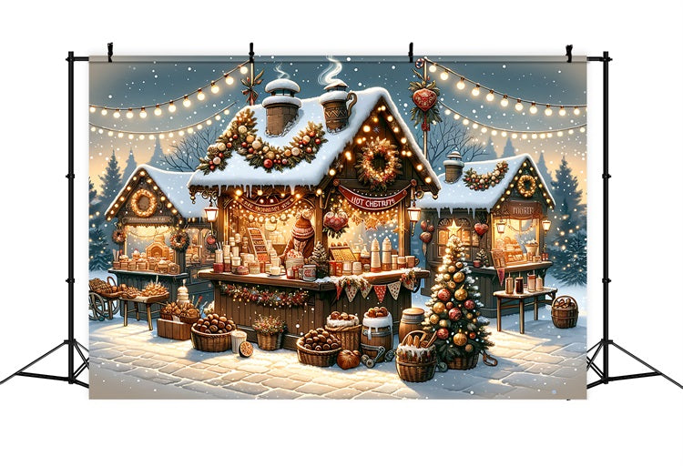 Sfondo Del Villaggio Di Natale Sfondo Della Scena Del Mercato Innevato BRP11-225