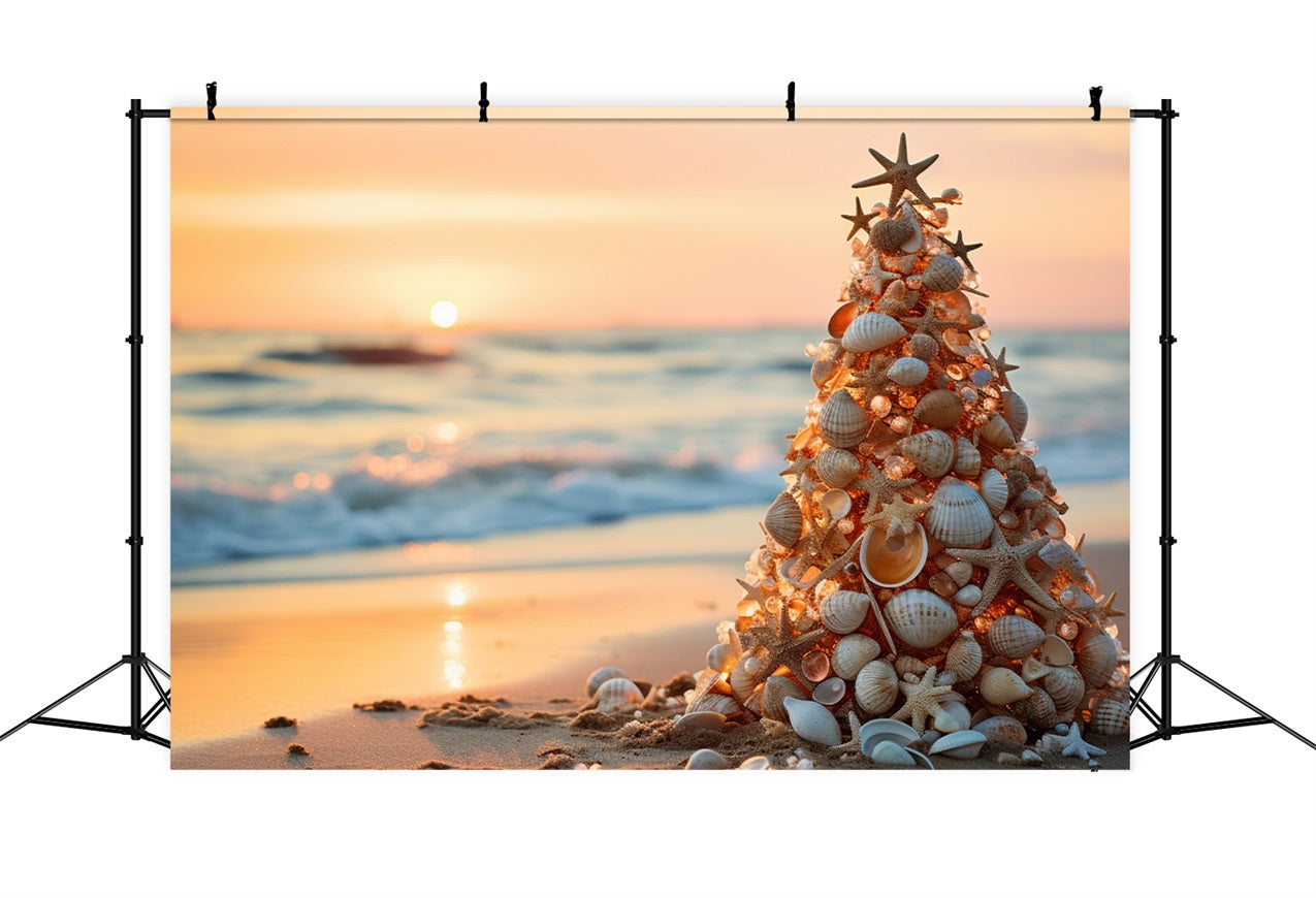 Sfondo Per Lo Sfondo Di Conchiglie Al Tramonto Sulla Spiaggia Di Natale BRP11-226