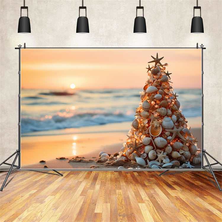 Sfondo Per Lo Sfondo Di Conchiglie Al Tramonto Sulla Spiaggia Di Natale BRP11-226