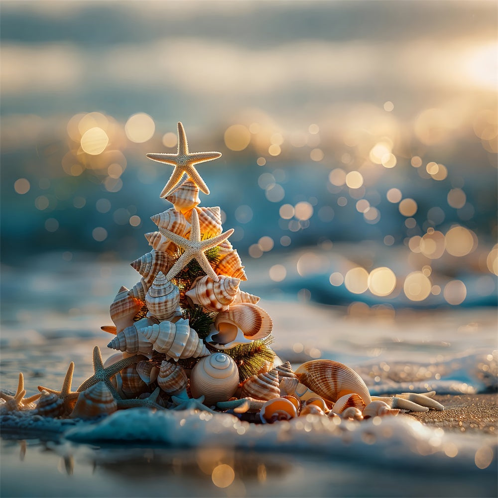 Sfondo In Tessuto Natalizio Sfondo Di Stelle Marine Albero Di Conchiglie Sulla Spiaggia BRP11-229