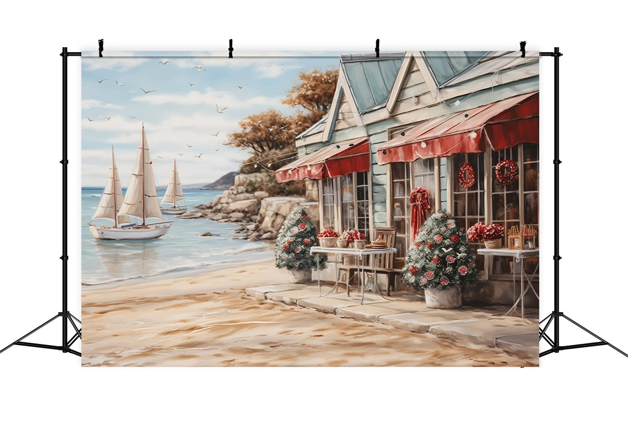 Fondali Scena Natalizia Tavola Nautica Sfondo Ghirlanda Costiera BRP11-233