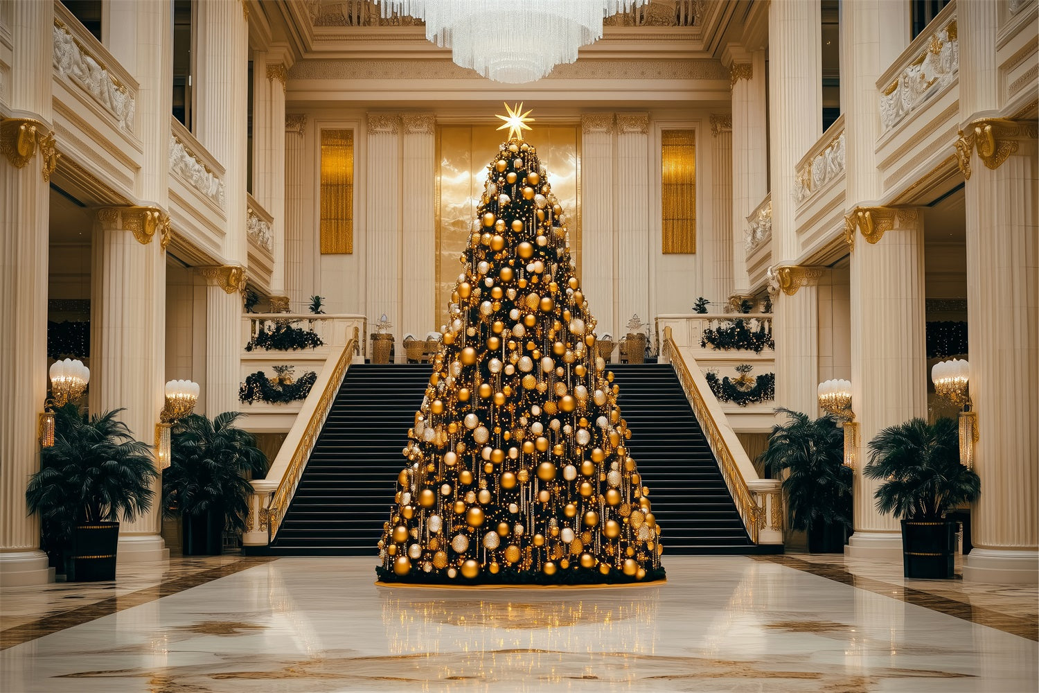 Fondali Di Buon Natale Sfondo Della Grande Sala Dell'Albero D'Oro BRP11-240
