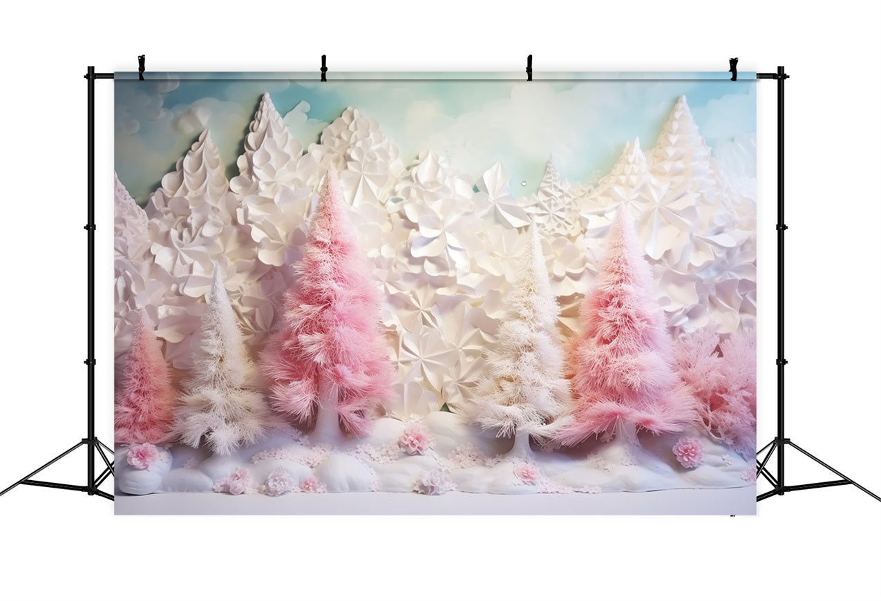 Sfondo Fotografico Invernale Sfondo Di Nuvole Di Alberi Rosa Innevati BRP11-254