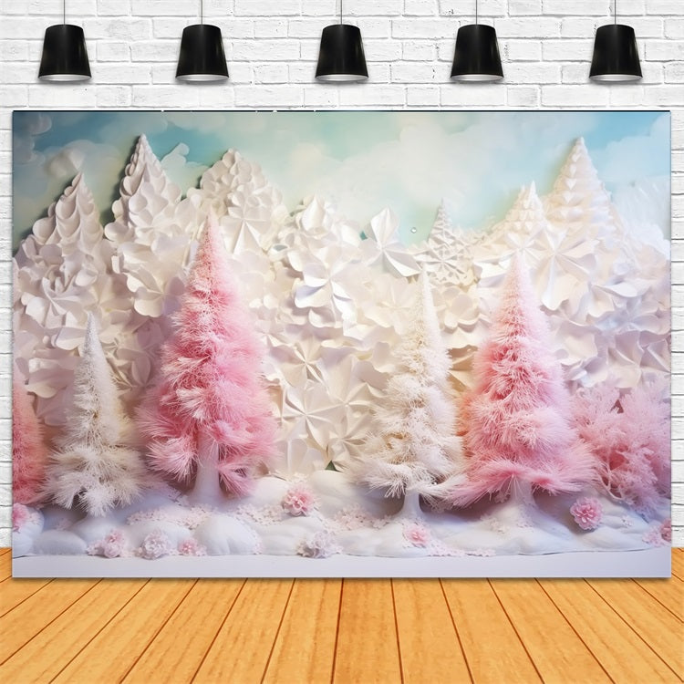 Sfondo Fotografico Invernale Sfondo Di Nuvole Di Alberi Rosa Innevati BRP11-254