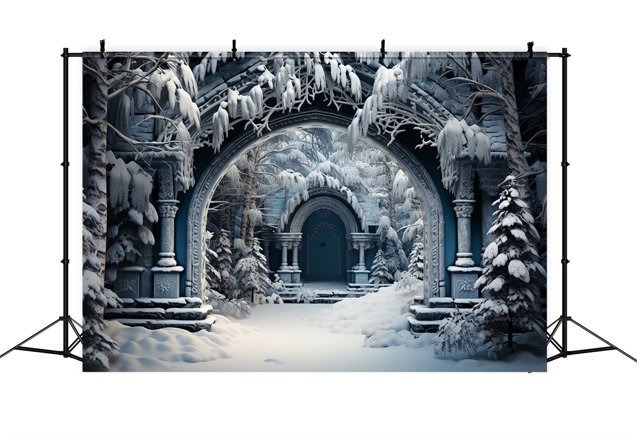 Sfondo Fotografico Scena Invernale Sfondo Di Rovine Di Castello Arco BRP11-263