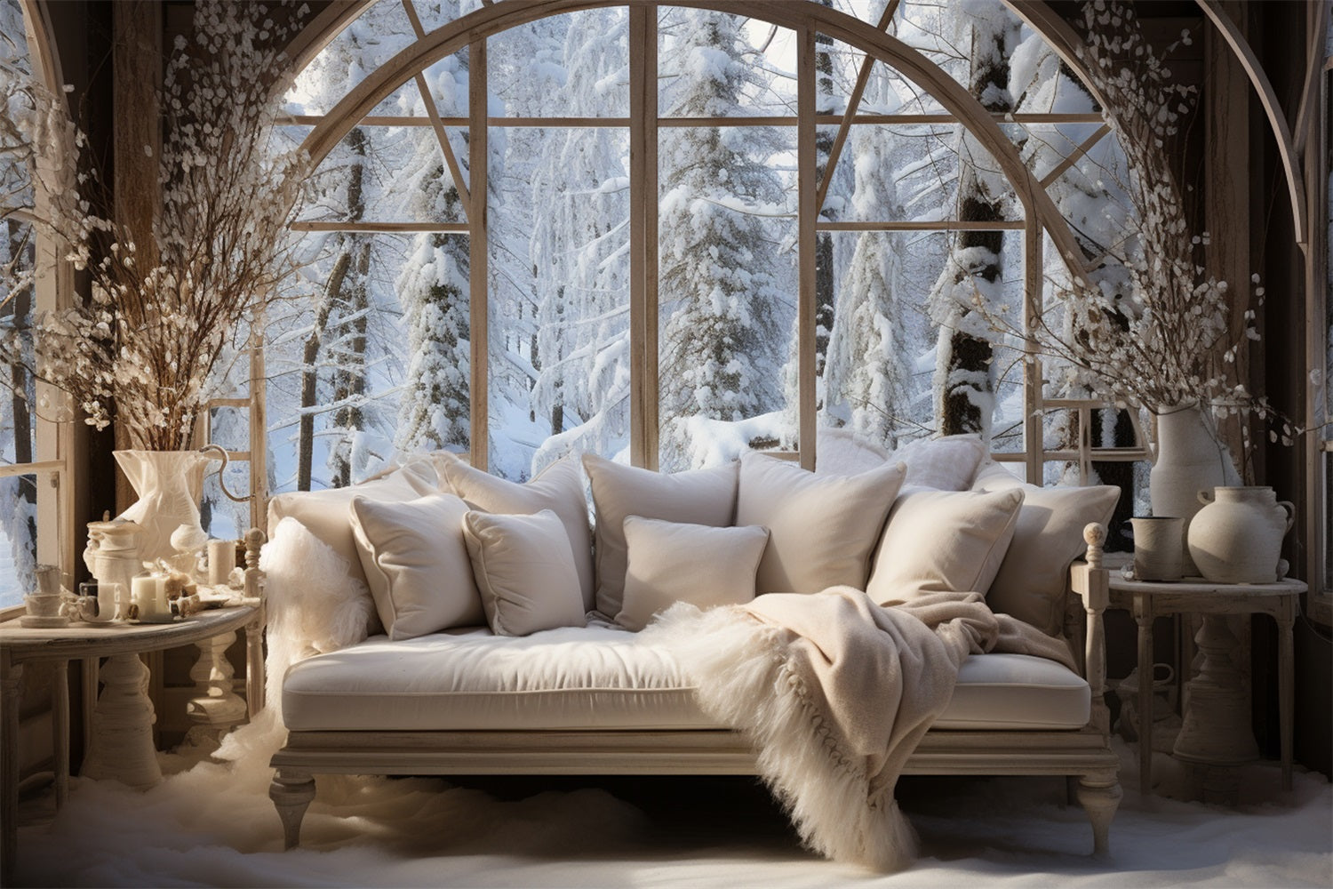 Fondali Fotografici Invernali Fondale Per Finestra Ad Arco In Stile Nordico BRP11-269