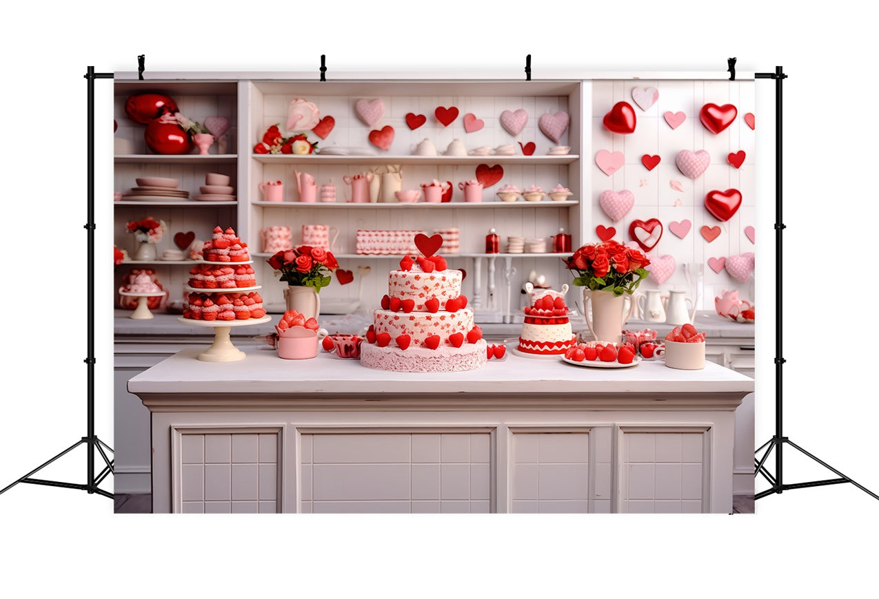 Sfondo Di San Valentino Sfondo Con Scena Di Cucina Carica Di Torta Di Rose BRP11-277