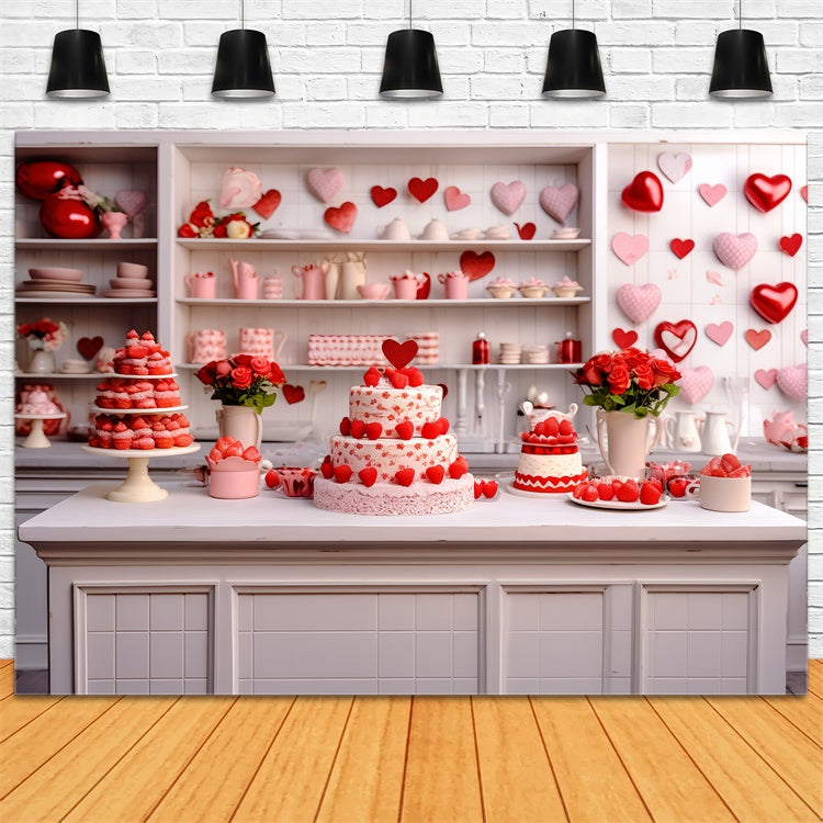 Sfondo Di San Valentino Sfondo Con Scena Di Cucina Carica Di Torta Di Rose BRP11-277