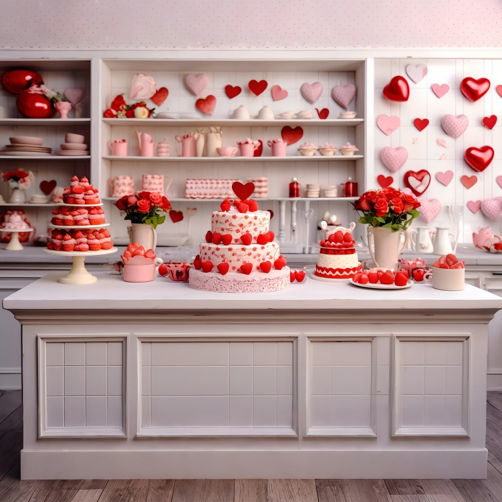 Sfondo Di San Valentino Sfondo Con Scena Di Cucina Carica Di Torta Di Rose BRP11-277