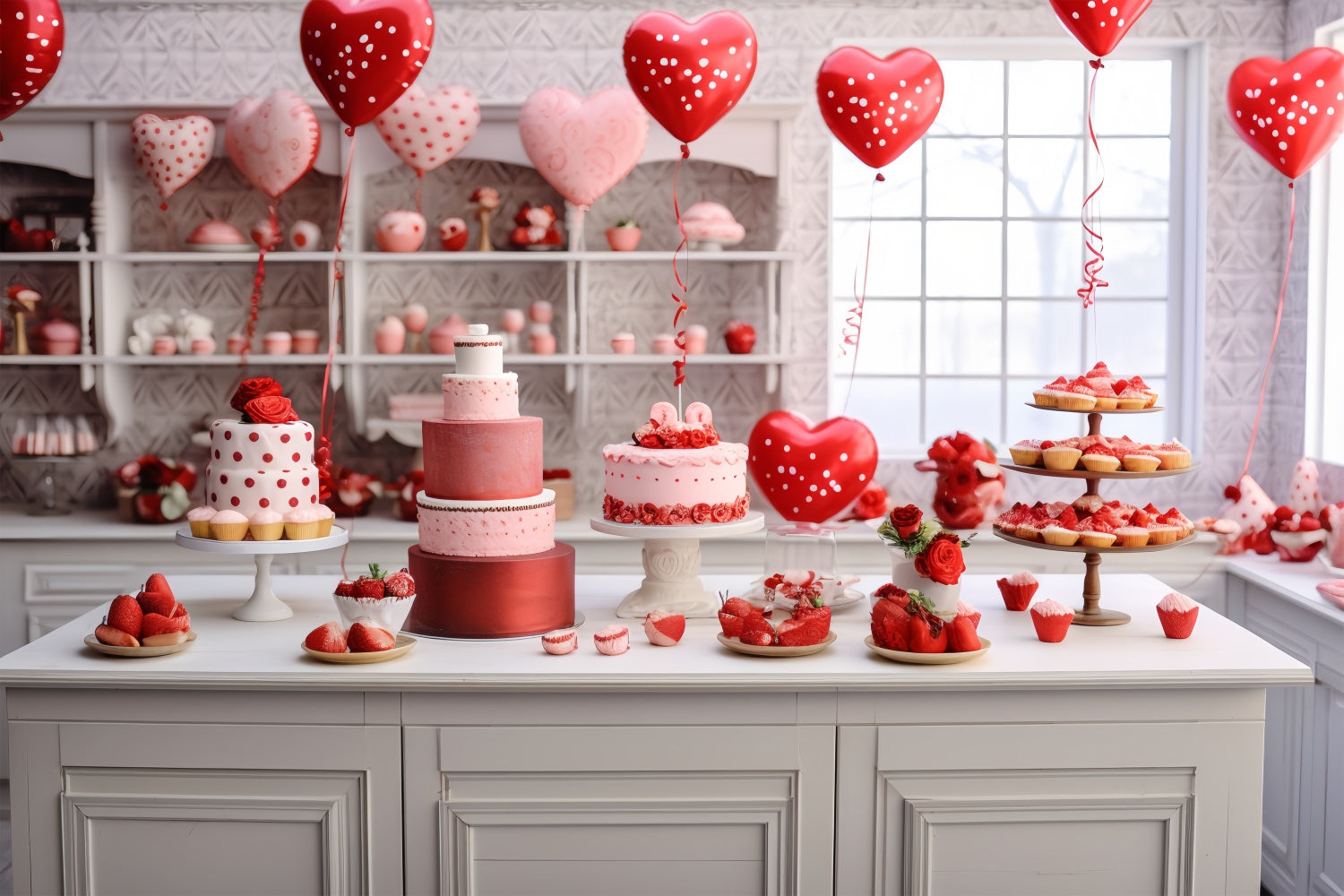 Idee Per Lo Sfondo Di San Valentino Sfondo Per Display Con Palloncini Per Torta Romantica BRP11-278