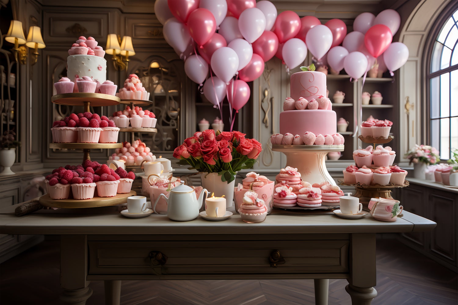 Sfondo A Tema San Valentino Elegante Sfondo Con Palloncini Per Esposizione Dessert BRP11-280