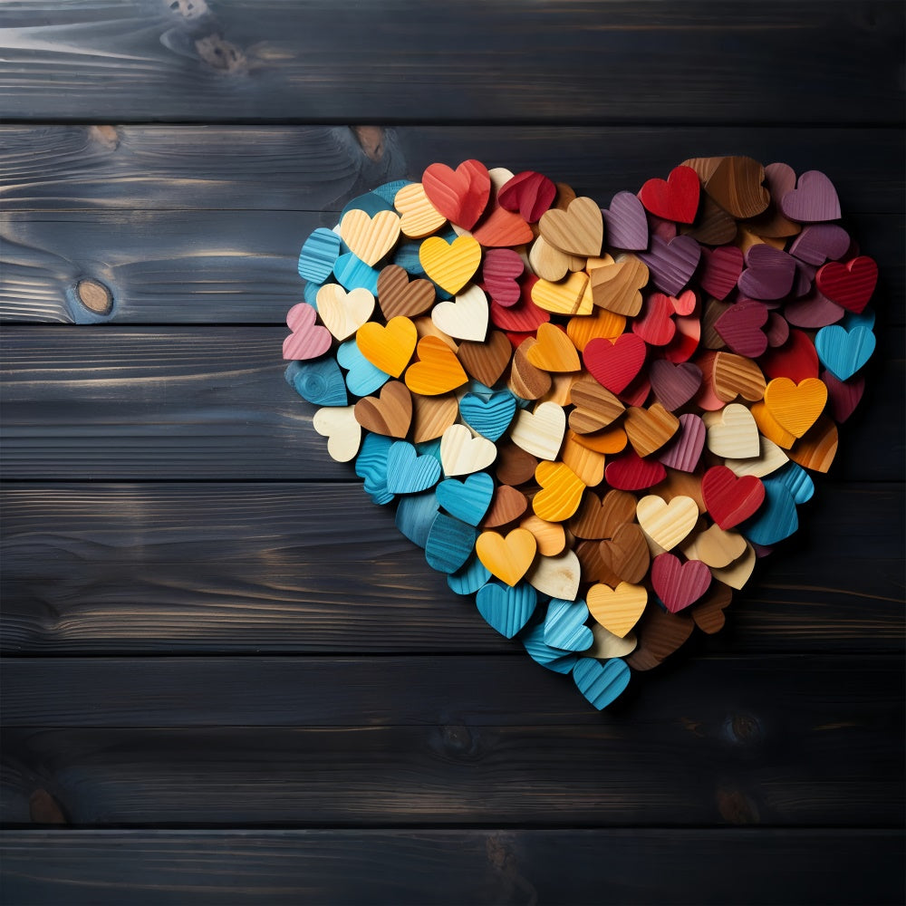 Sfondo Festa Di San Valentino Sfondo A Tema Legno Cuori Arcobaleno BRP11-293