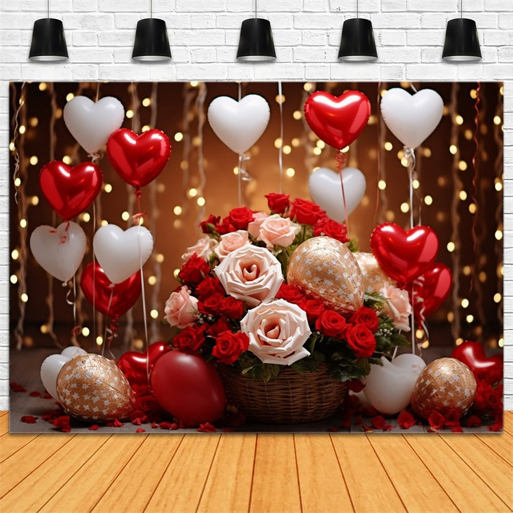 Fondali Di San Valentino Rose Galleggianti Con Palloncini A Cuore Sullo Sfondo BRP11-305