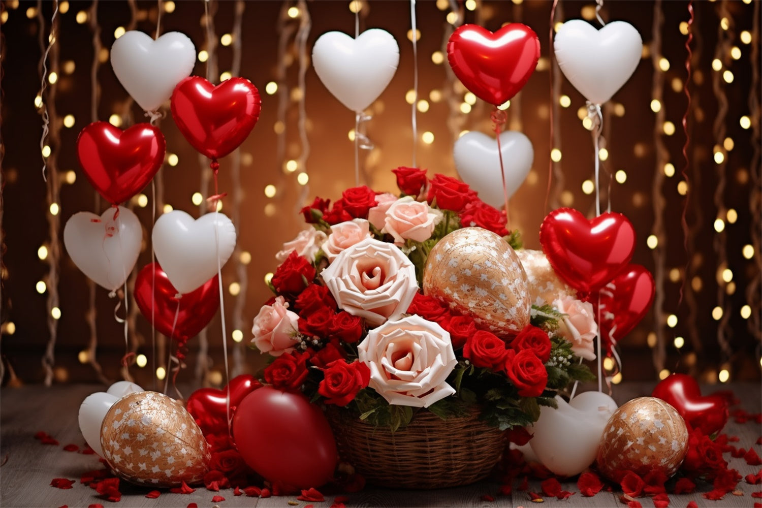 Fondali Di San Valentino Rose Galleggianti Con Palloncini A Cuore Sullo Sfondo BRP11-305