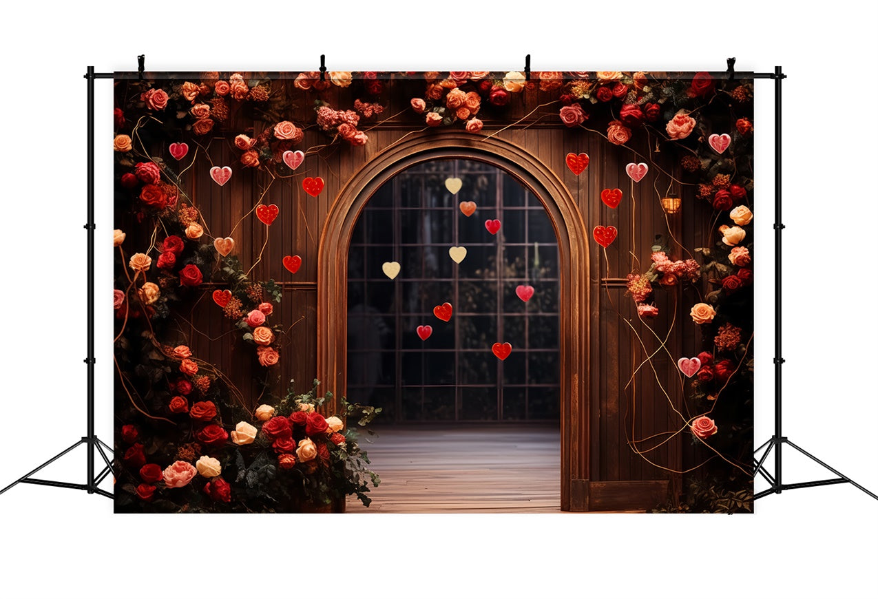 Fondali Di San Valentino Arco In Legno Rose Cuori Sfondo BRP11-310