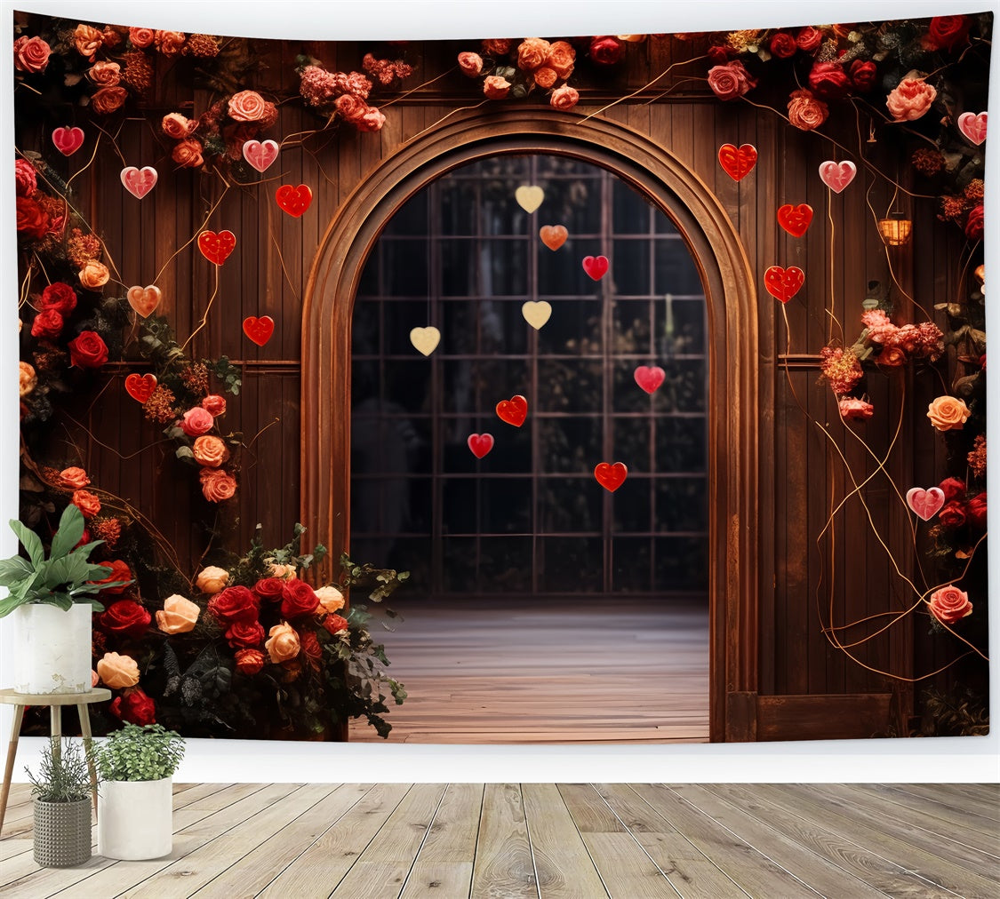 Fondali Di San Valentino Arco In Legno Rose Cuori Sfondo BRP11-310