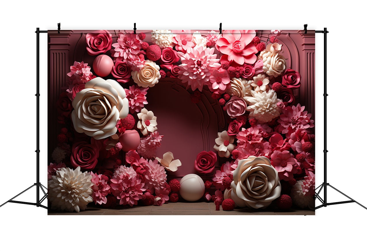 Fondali Fotografici Per San Valentino Sfondo Per Matrimoni Con Arco Di Fiori Di Rosa BRP11-314