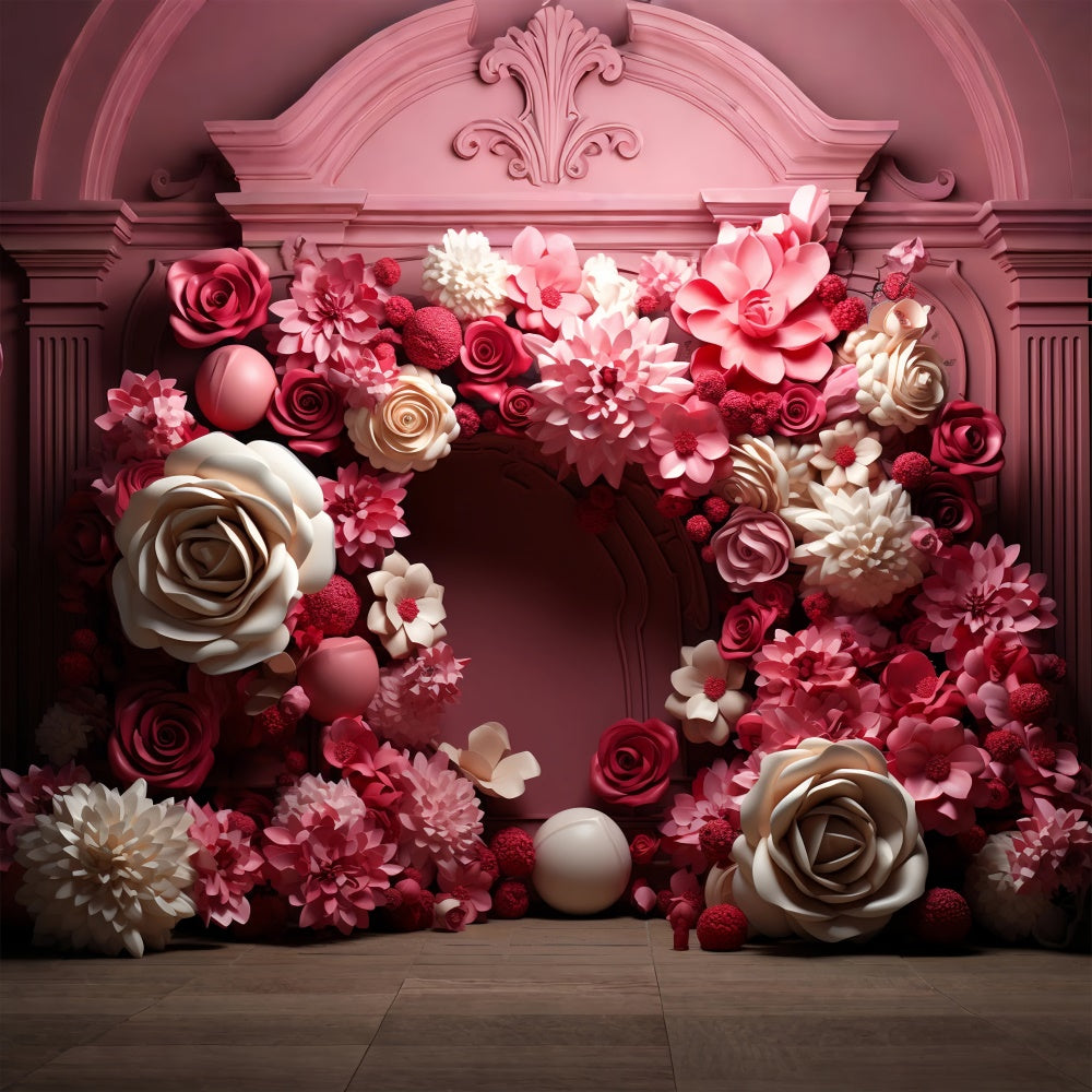Fondali Fotografici Per San Valentino Sfondo Per Matrimoni Con Arco Di Fiori Di Rosa BRP11-314