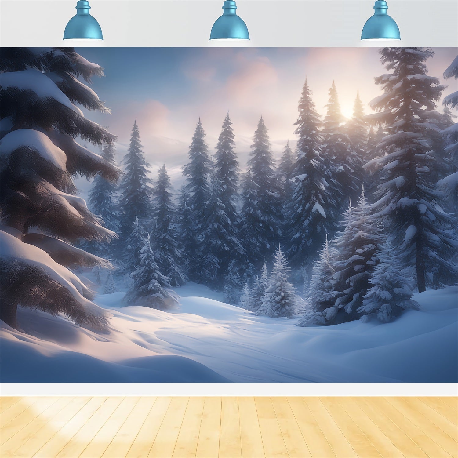 Sfondo Winter Wonderland Pini Smerigliati Sfondo Bagliore Alba BRP11-32