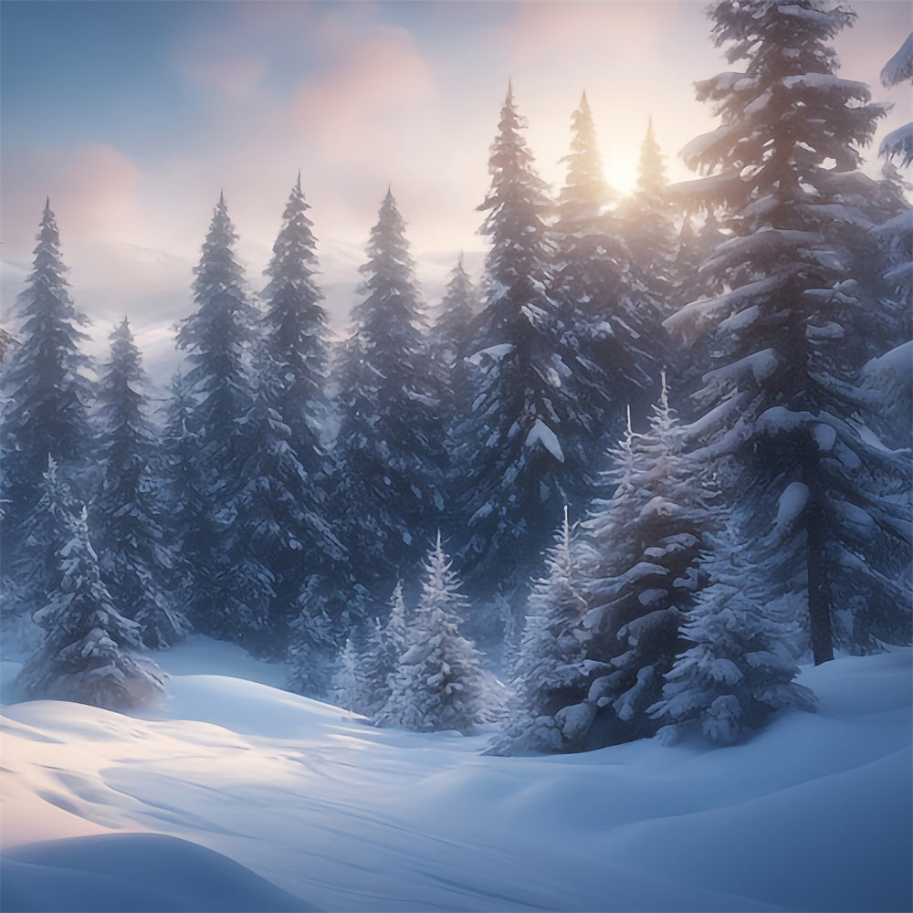 Sfondo Winter Wonderland Pini Smerigliati Sfondo Bagliore Alba BRP11-32