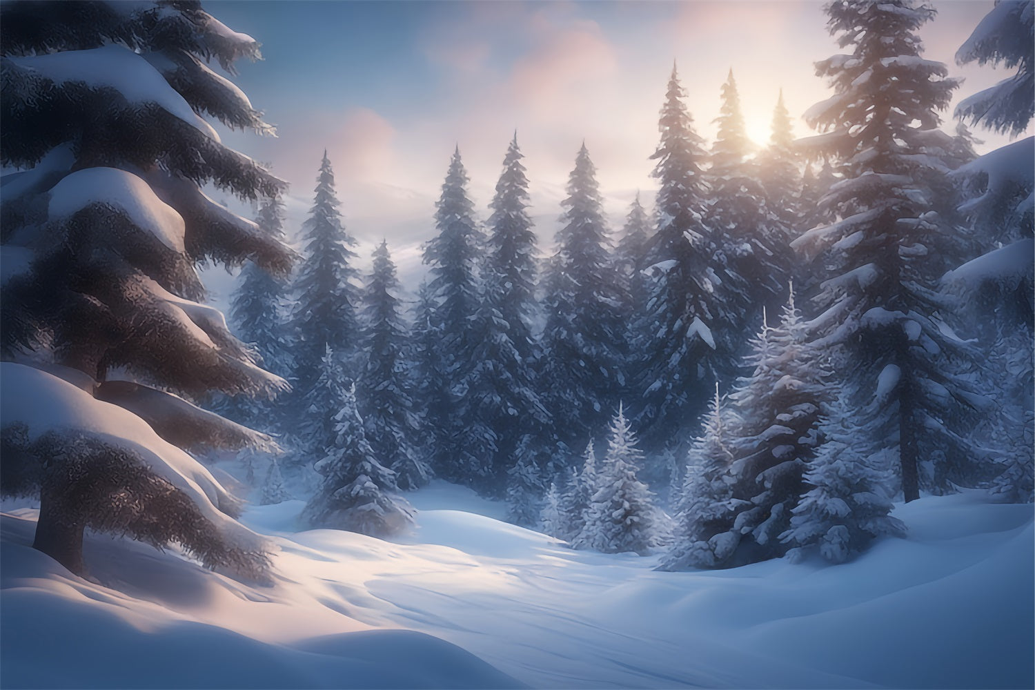 Sfondo Winter Wonderland Pini Smerigliati Sfondo Bagliore Alba BRP11-32