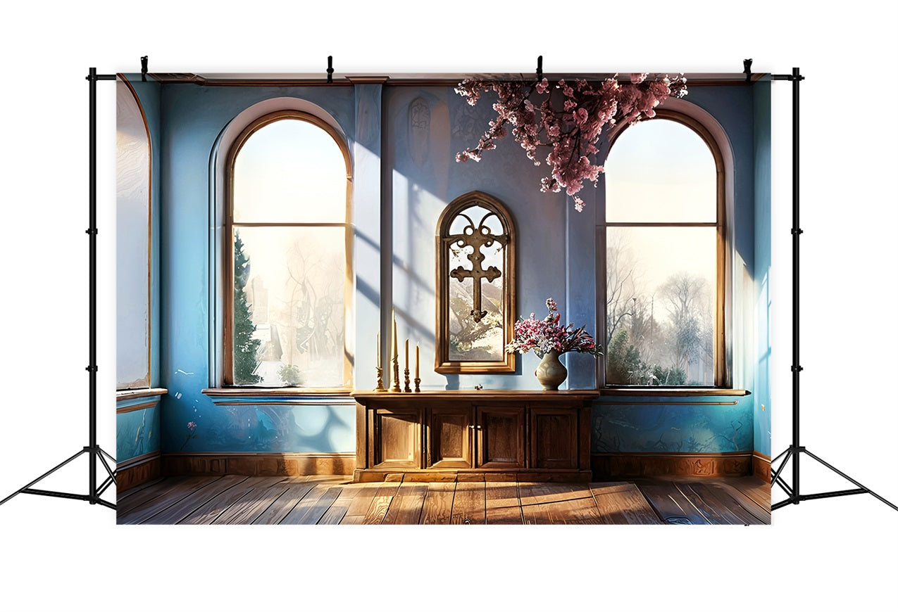 Fondali Pasquali Fotografia Sfondo Blu Con Fiori Incrociati BRP11-325