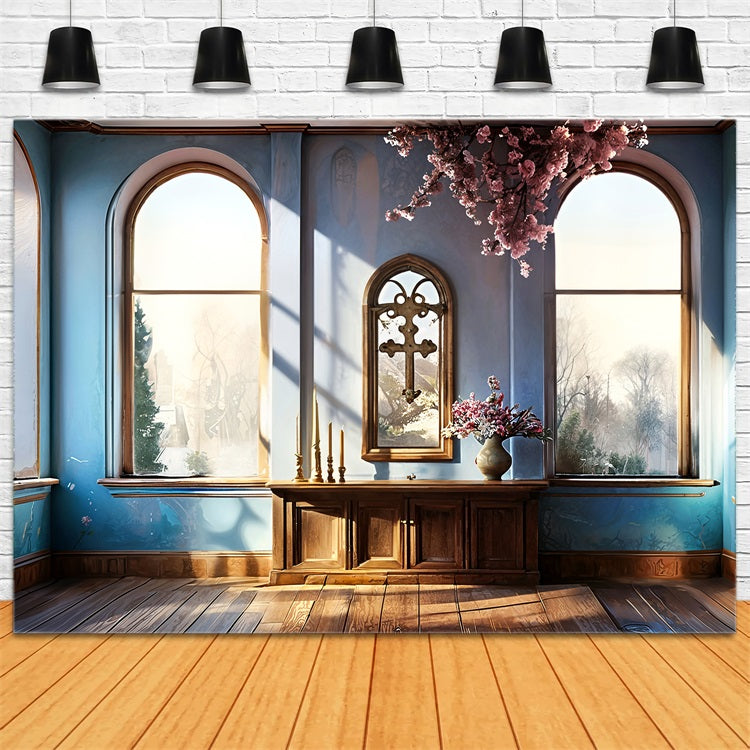 Fondali Pasquali Fotografia Sfondo Blu Con Fiori Incrociati BRP11-325