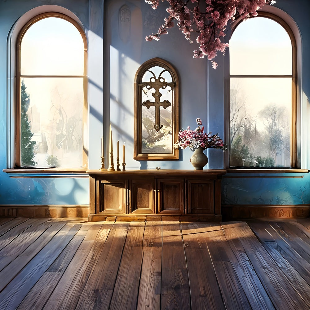 Fondali Pasquali Fotografia Sfondo Blu Con Fiori Incrociati BRP11-325