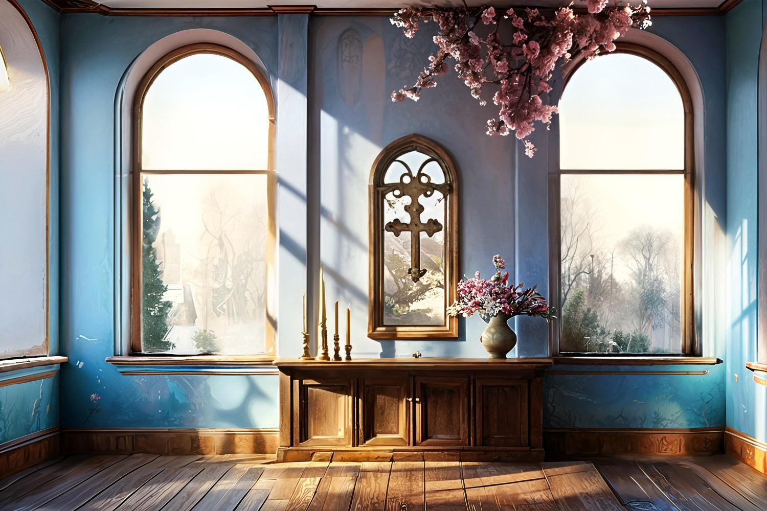 Fondali Pasquali Fotografia Sfondo Blu Con Fiori Incrociati BRP11-325