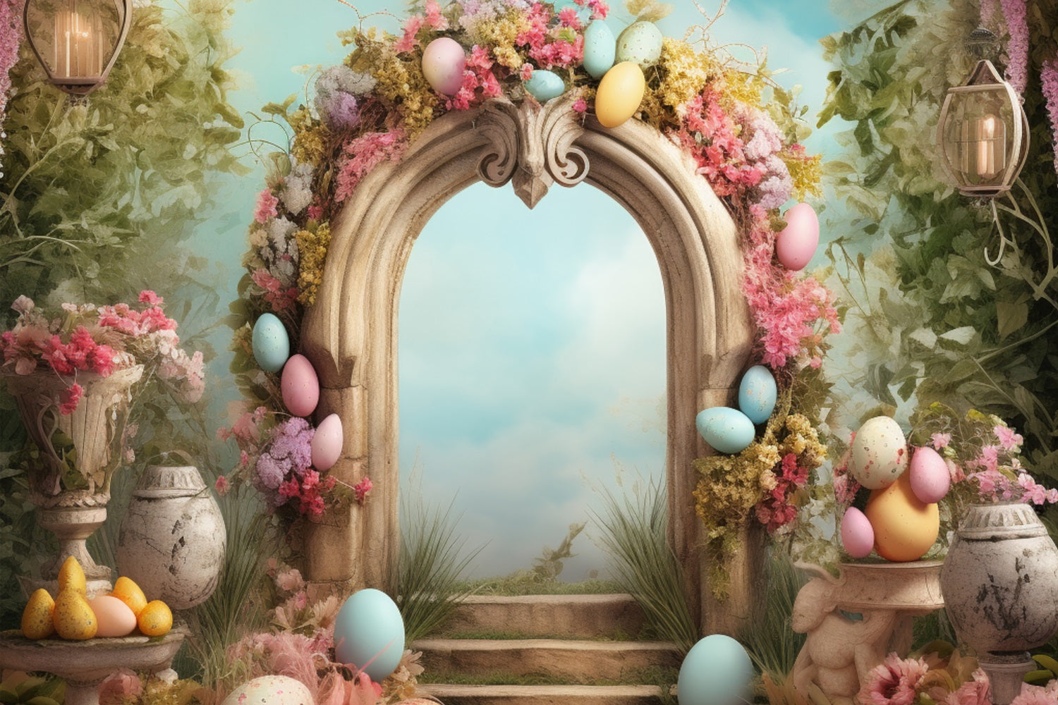 Sfondo Per Lo Sfondo Dell'Arco In Pietra Dell'Uovo Pastello Di Pasqua BRP11-336