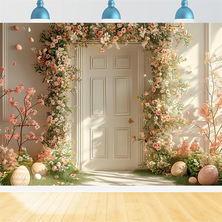 Fondali Di Buona Pasqua Sfondo Di Arco Di Fiori In Fiore Di Uova BRP11-349
