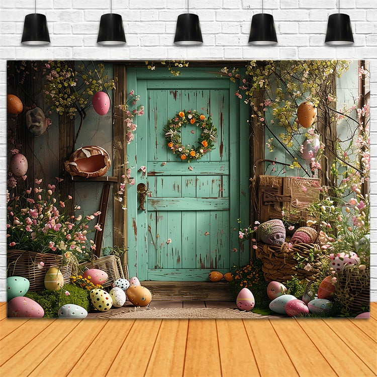 Sfondo Fotografico Sfondo Di Decorazioni Per Uova Di Pasqua Con Porta Verde BRP11-350