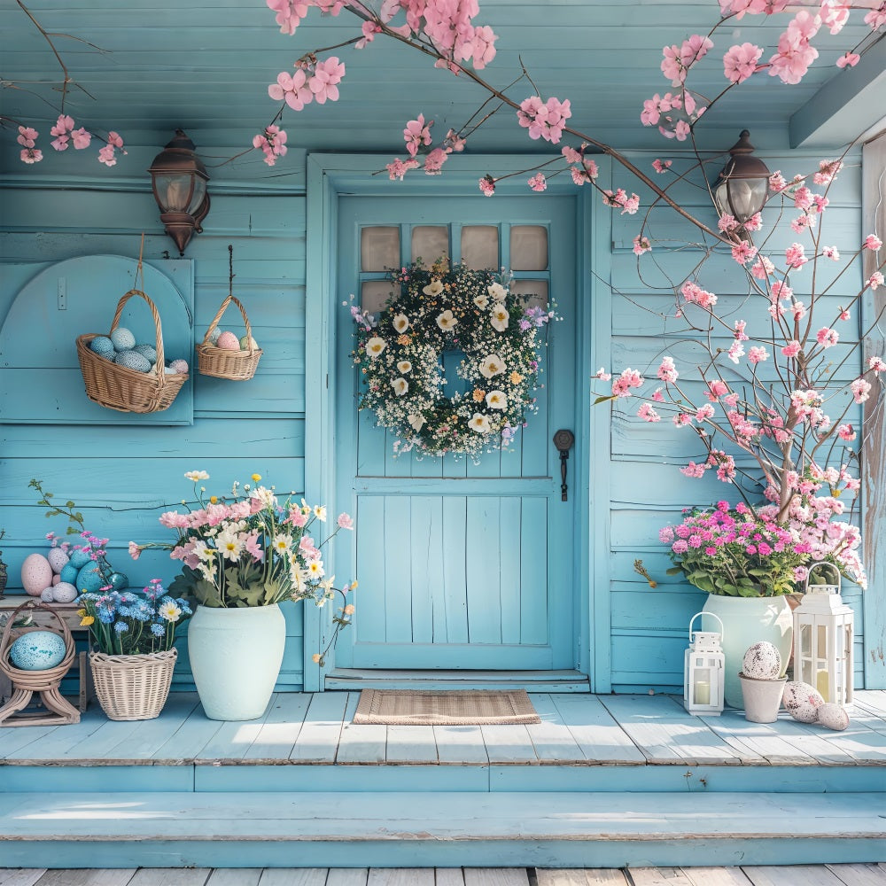 Idee Per Lo Sfondo Dell'Immagine Di Pasqua Sfondo Della Ghirlanda In Fiore Delle Uova BRP11-359