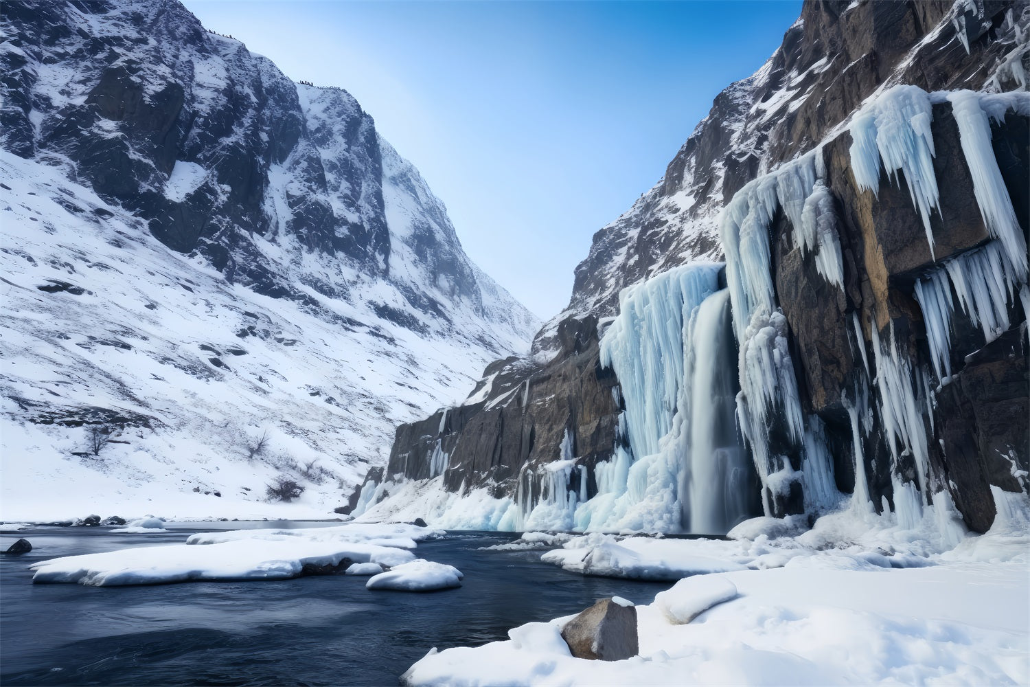 Fondali Di Scene Invernali Maestoso Sfondo Di Cascate Coperte Di Ghiaccio BRP11-36