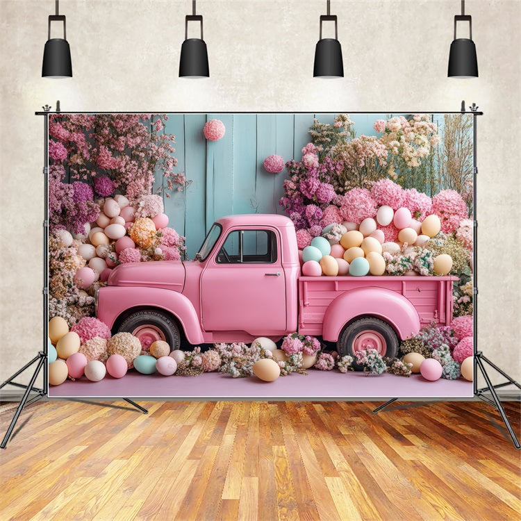 Fondali Fotografici Di Pasqua Sfondo Floreale Di Uova Di Camion Rosa BRP11-364
