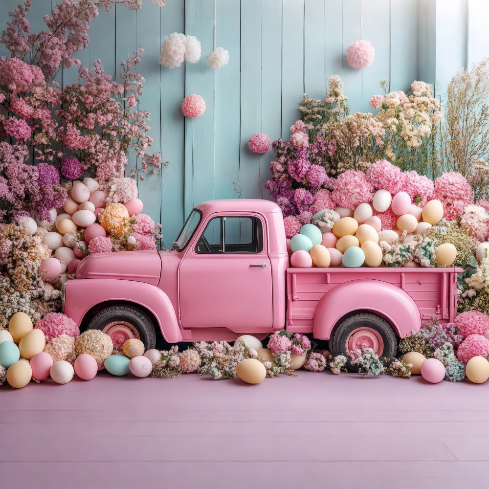 Fondali Fotografici Di Pasqua Sfondo Floreale Di Uova Di Camion Rosa BRP11-364