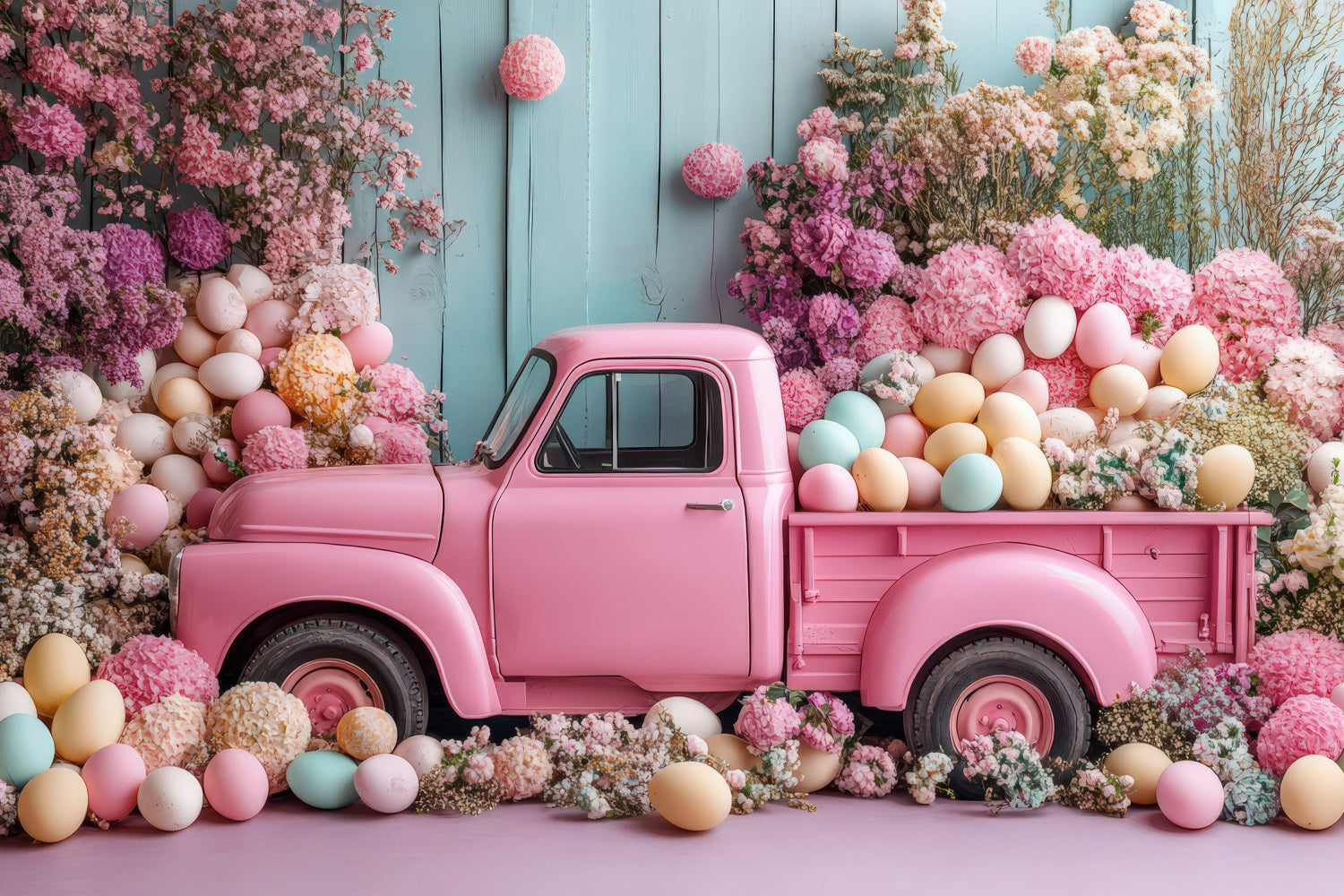 Fondali Fotografici Di Pasqua Sfondo Floreale Di Uova Di Camion Rosa BRP11-364