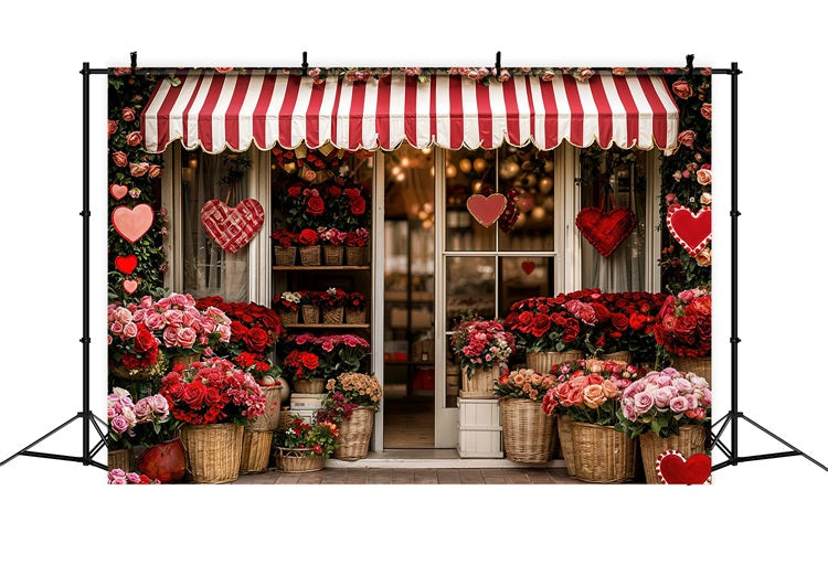 Idee Per Lo Sfondo Di San Valentino Sfondo Del Negozio Di Fiori Con Tenda A Strisce BRP11-384