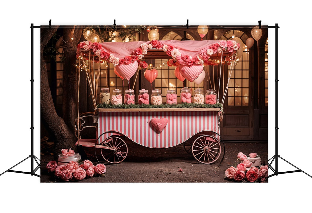 Fondali Sfondo Del Carrello Delle Caramelle Con Cuore Rosa Di San Valentino BRP11-385