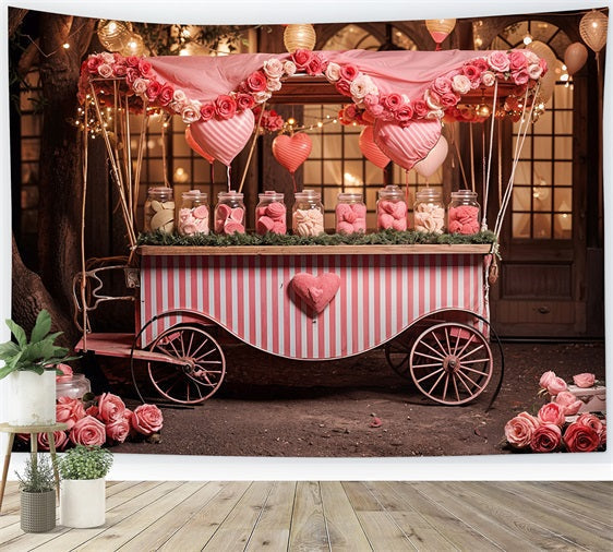Fondali Sfondo Del Carrello Delle Caramelle Con Cuore Rosa Di San Valentino BRP11-385
