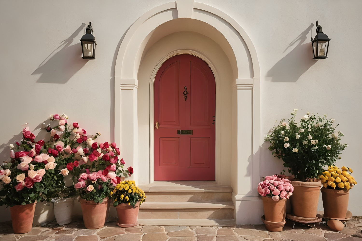 Sfondo Per Foto Di San Valentino Porta Con Fiori In Vaso Vivaci Sullo Sfondo BRP11-394
