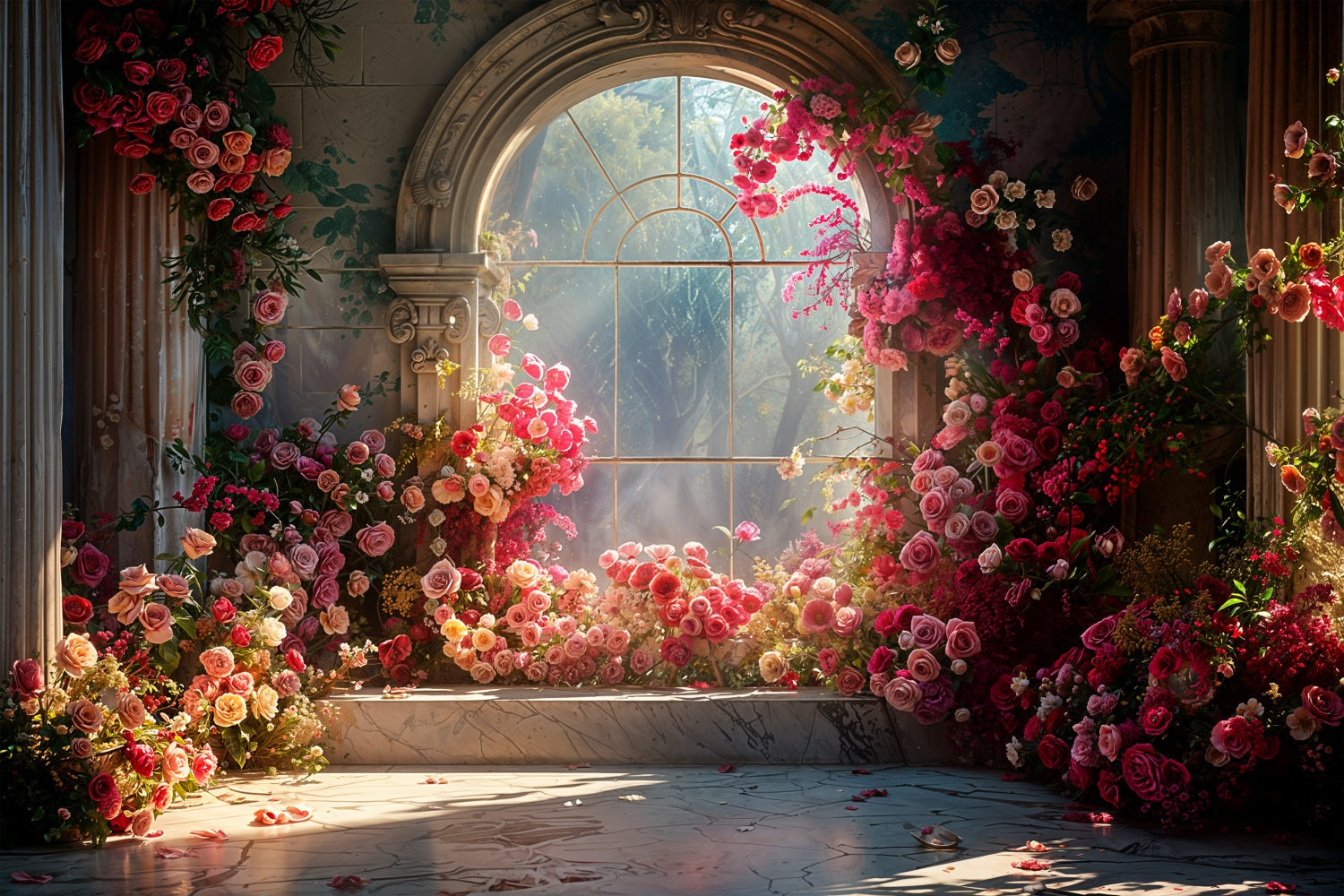 Sfondo San Valentino Rose Vibranti Sfondo Finestra Illuminata Dal Sole BRP11-403