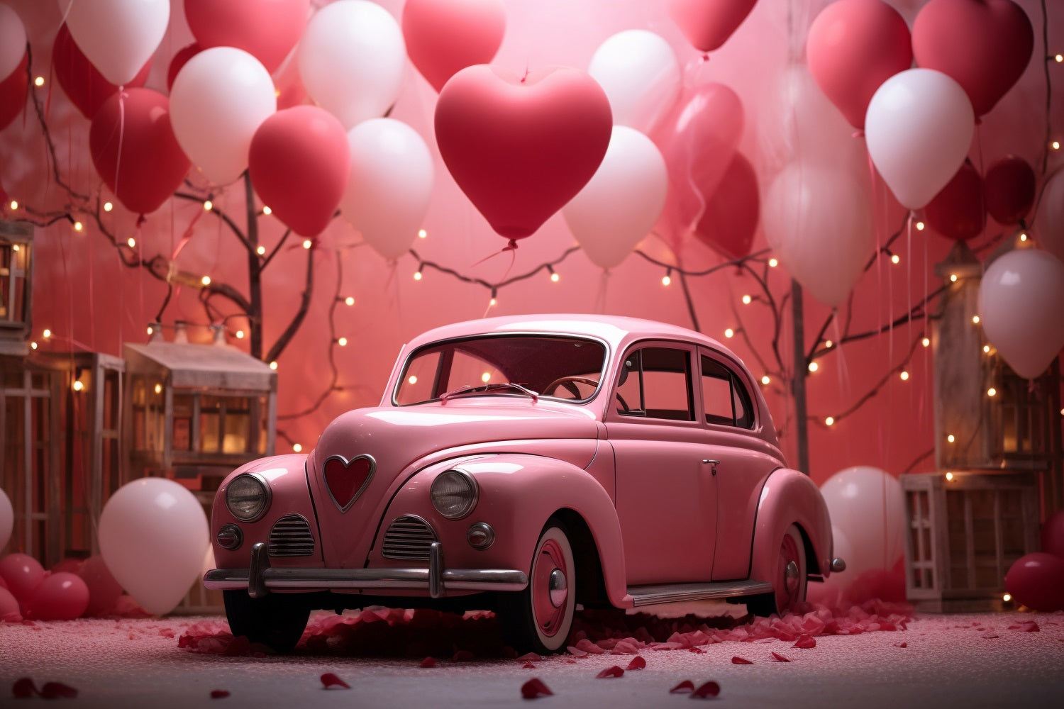 Sfondo Per Servizio Fotografico Di San Valentino Sfondo Di Palloncini Rosa Con Cuore Per Auto BRP11-404