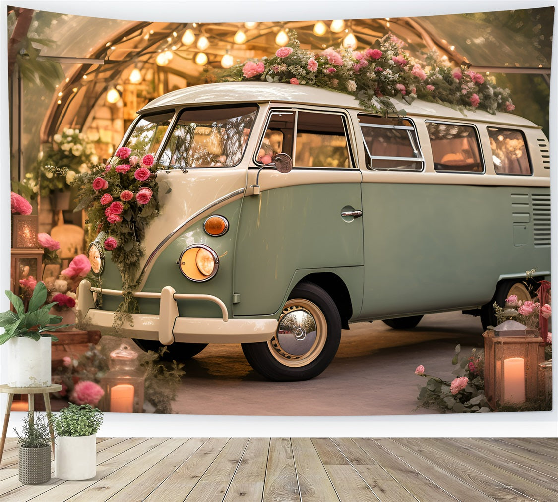 Servizio Fotografico Sfondo Di San Valentino Sfondo Di Matrimonio Floreale Con Autobus Verde BRP11-405