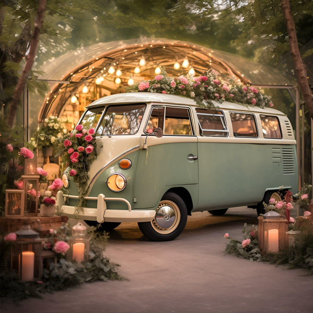 Servizio Fotografico Sfondo Di San Valentino Sfondo Di Matrimonio Floreale Con Autobus Verde BRP11-405